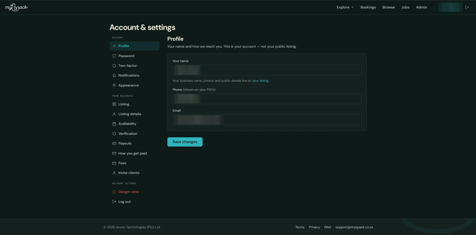 myQuack account and settings