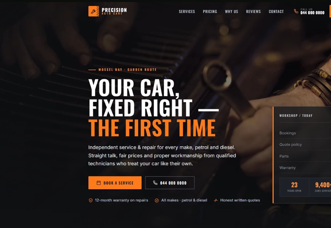 Precision Auto Care demo website
